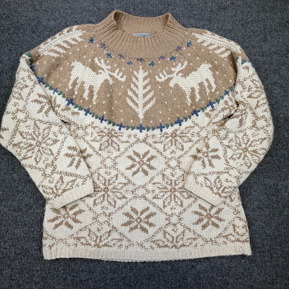 Vintage Northern Isles Sweater Women S Hand Knit Angora Ramie Reindeer Fair Isle